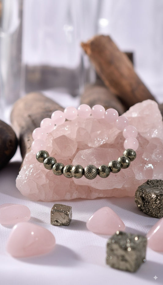 Rose Quartz and Natural Pyrite